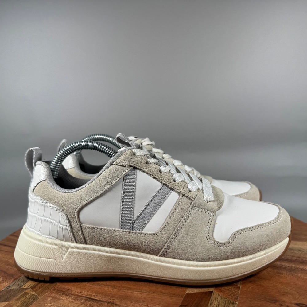Vionic Rechelle Croc White Grey Leather Suede Walking Sneakers Womens Size 5